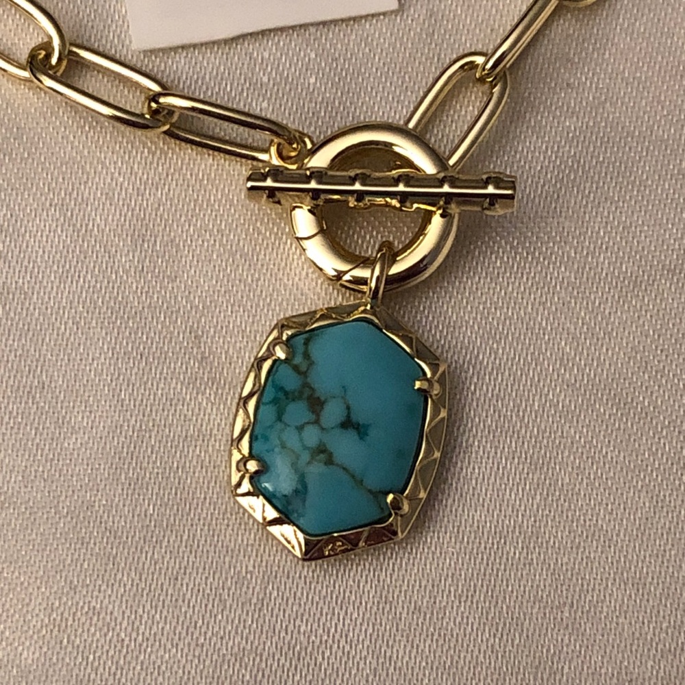 Kendra Scott Daphne Gold Tone Paper Clip Bracelet Variegated Turquoise Charm NWT - Picture 7 of 11